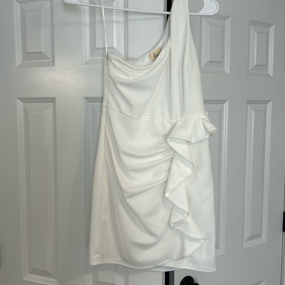 One Shoulder White Mini Dress